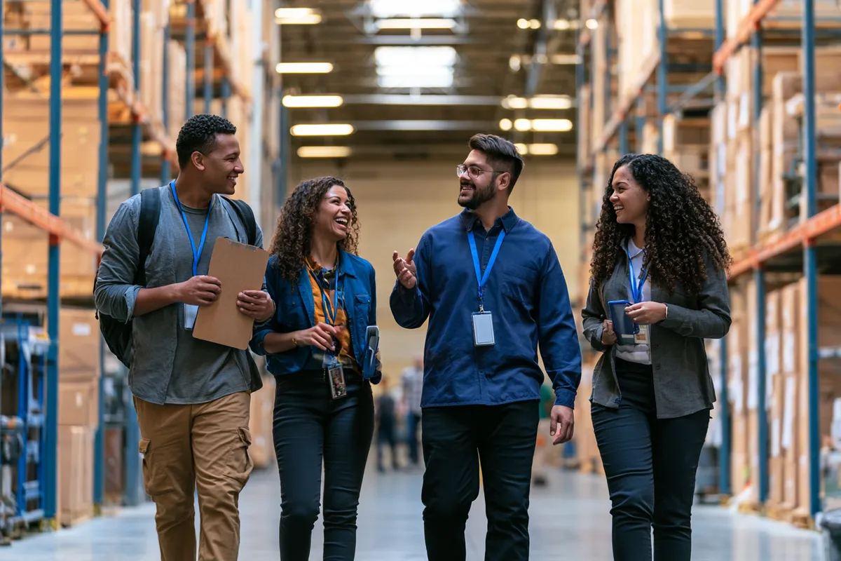 The 12M Loan team walking through the office together — the people behind the connection service