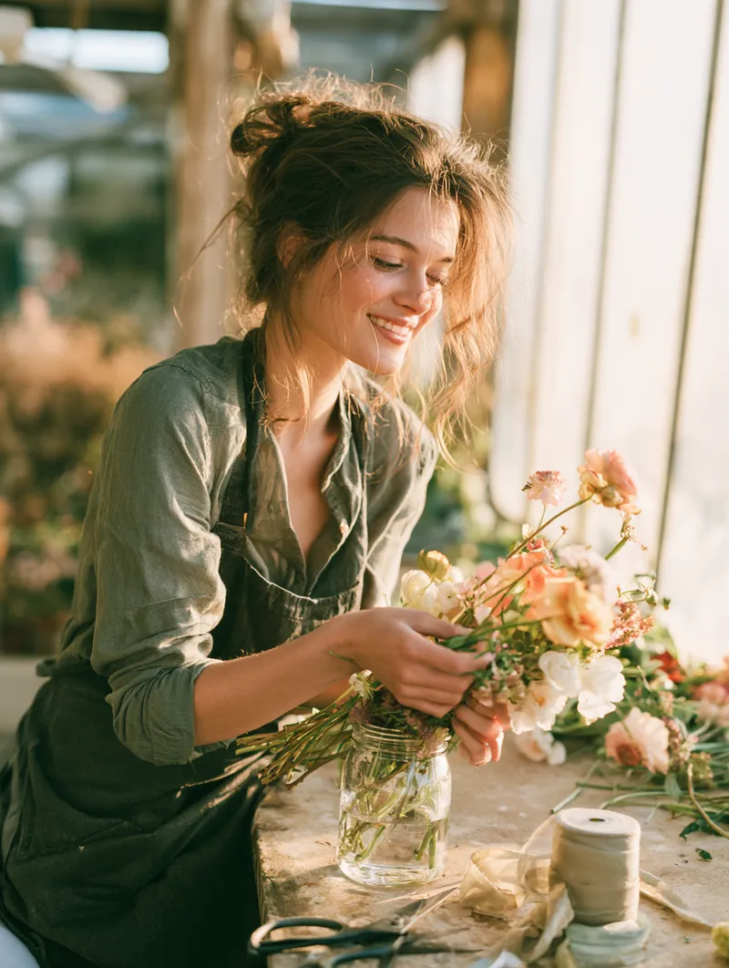 Florist assembling a bouquet stem by stem — the working Americans this service was built for